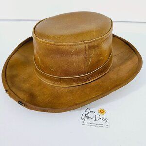 Vintage Handmade Mens Brown Leather Cowboy Hat sz S/M - 6‎ 7/8 《814》A